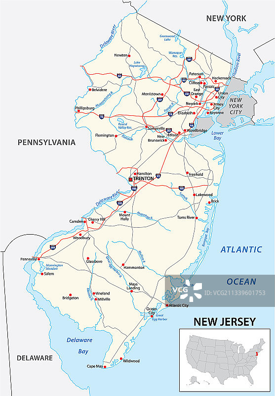 美国新泽西州道路地图图片素材