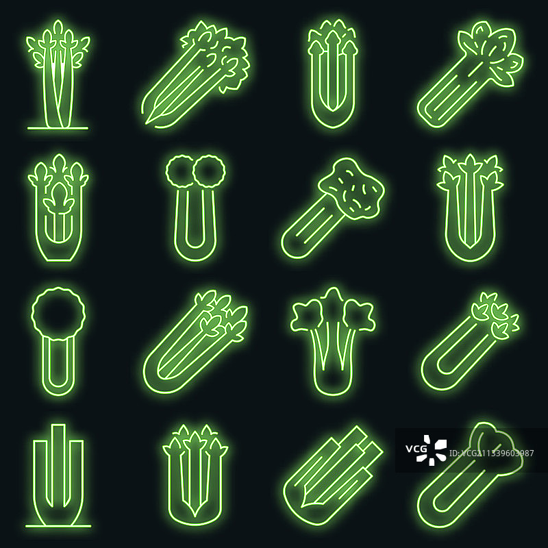 霓虹灯芹菜图标集图片素材