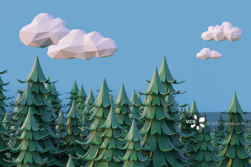 3D卡通低边形风格小森林插图图片素材