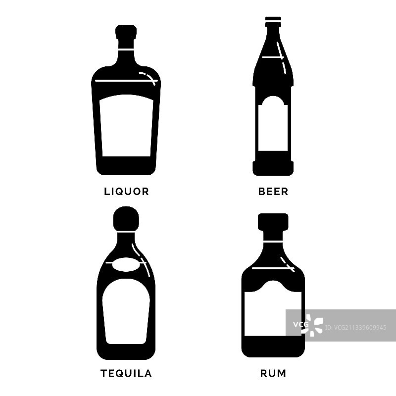 瓶装酒啤酒龙舌兰朗姆酒剪影图片素材