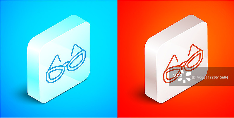 2.5D线条眼镜图标，蓝色背景图片素材