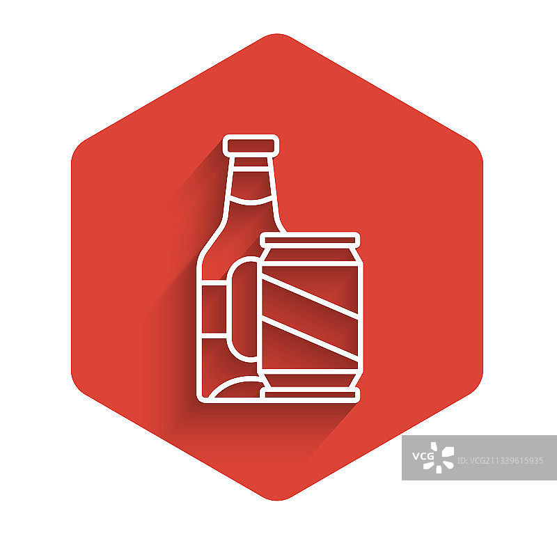 隔离的白色线条啤酒瓶和啤酒罐图标图片素材