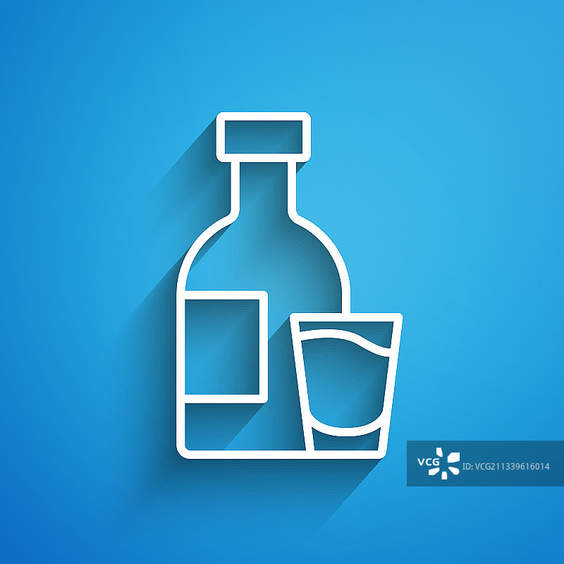 白色线条伏特加酒瓶与玻璃杯图标图片素材