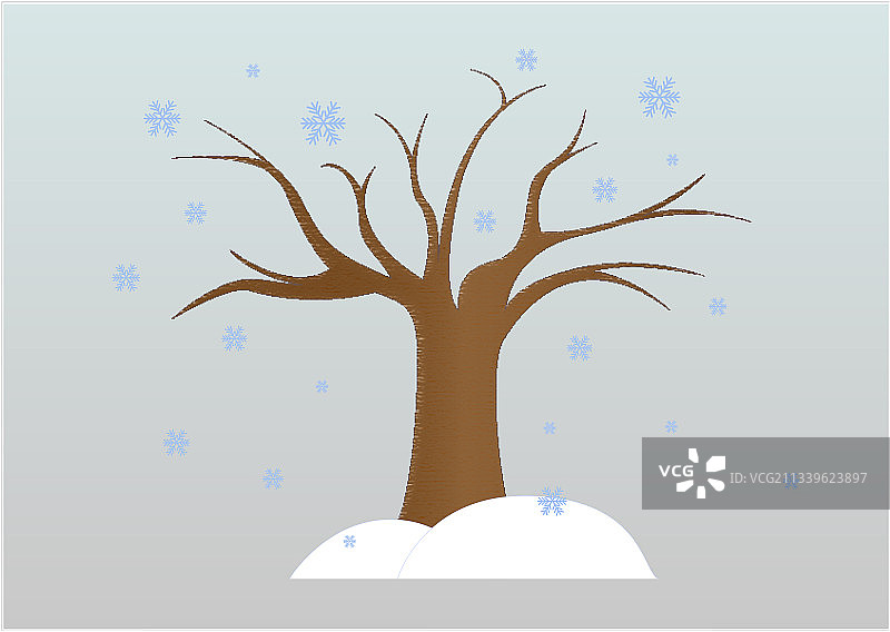 孤独的冬日树木和雪花（横版）图片素材