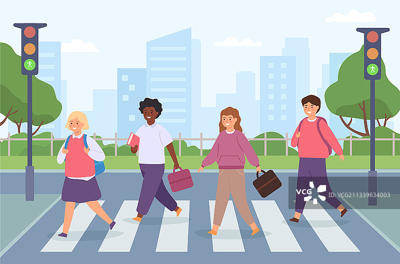 儿童过马路学生群体图片素材