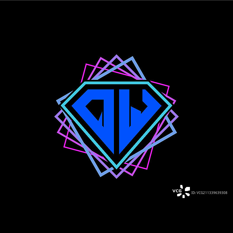 字母QW钻石设计方形标志图片素材