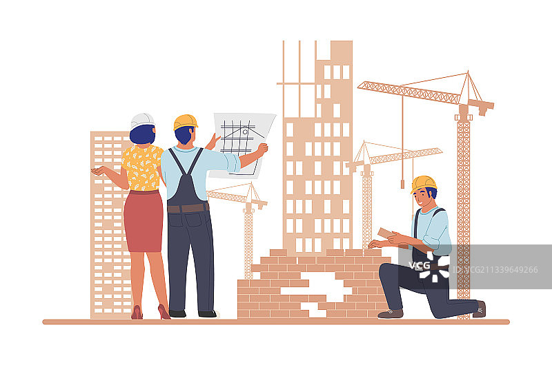 建筑工地产业工人和建筑师图片素材