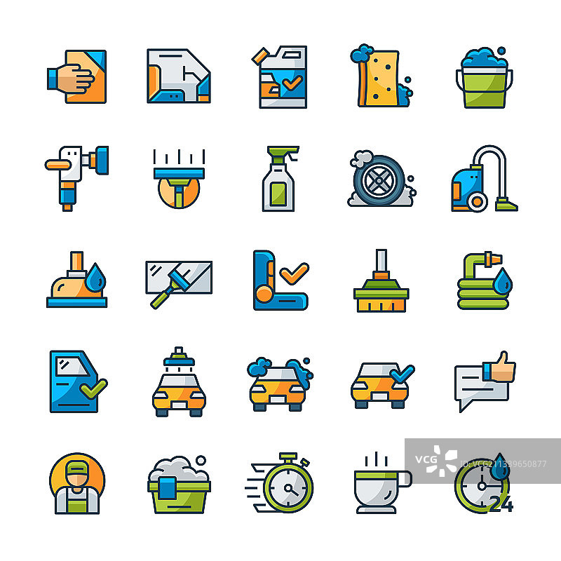 汽车清洗图标线稿彩色风格集图片素材