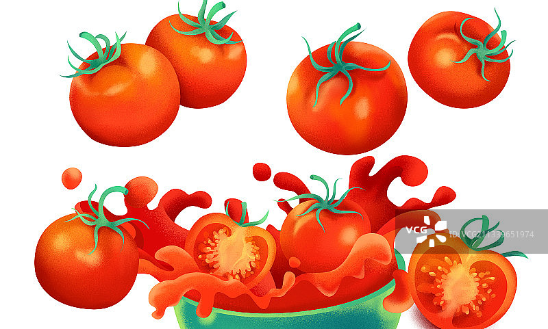新鲜的番茄和番茄汁噪点颗粒插画图片素材