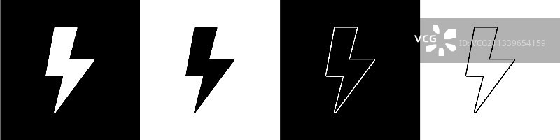 黑色背景上的闪电图标套装图片素材