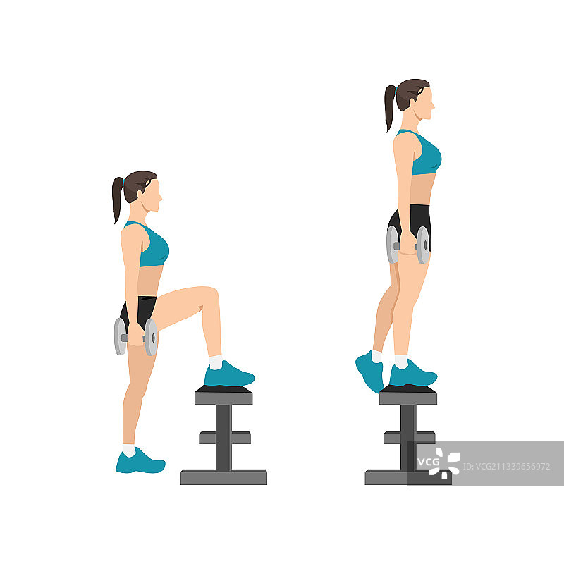 女子进行哑铃台阶练习图片素材