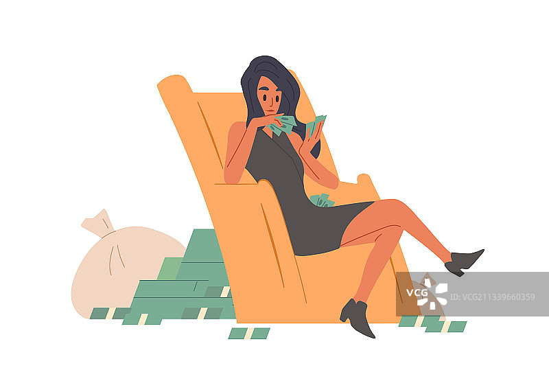 数着钞票的快乐富有女人图片素材