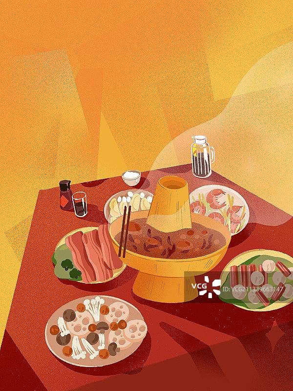 新年年夜饭火锅喜庆插画图片素材