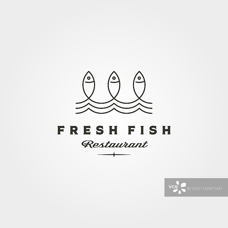 新鲜鱼和波浪线logo极简符号图片素材
