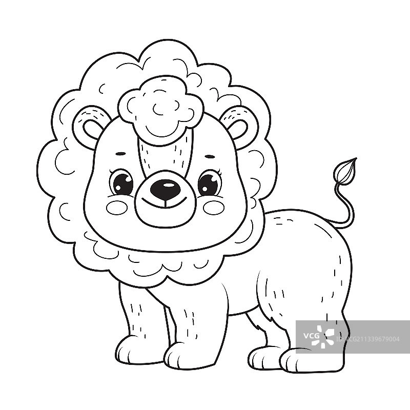 可爱微笑狮子儿童填色书线条艺术图片素材