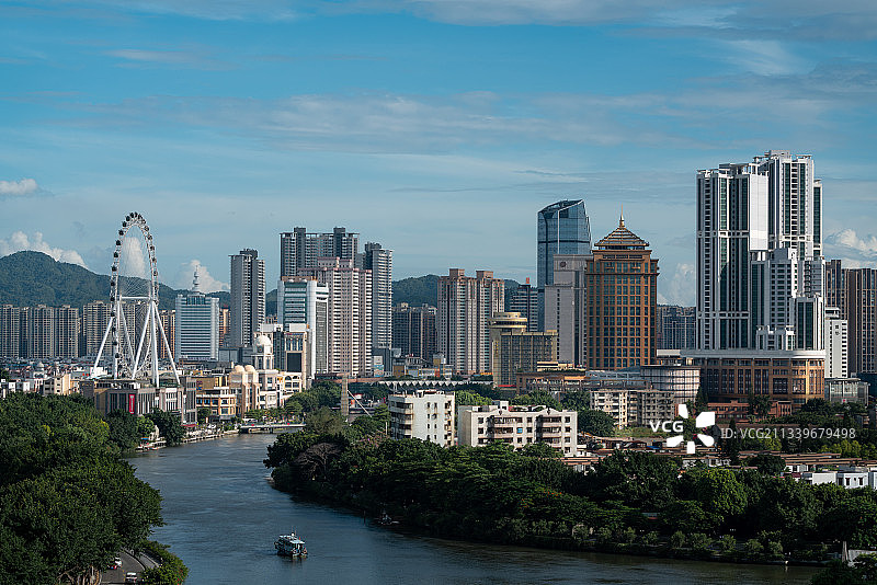 广东中山岐江两岸与摩天轮城市风光图片素材