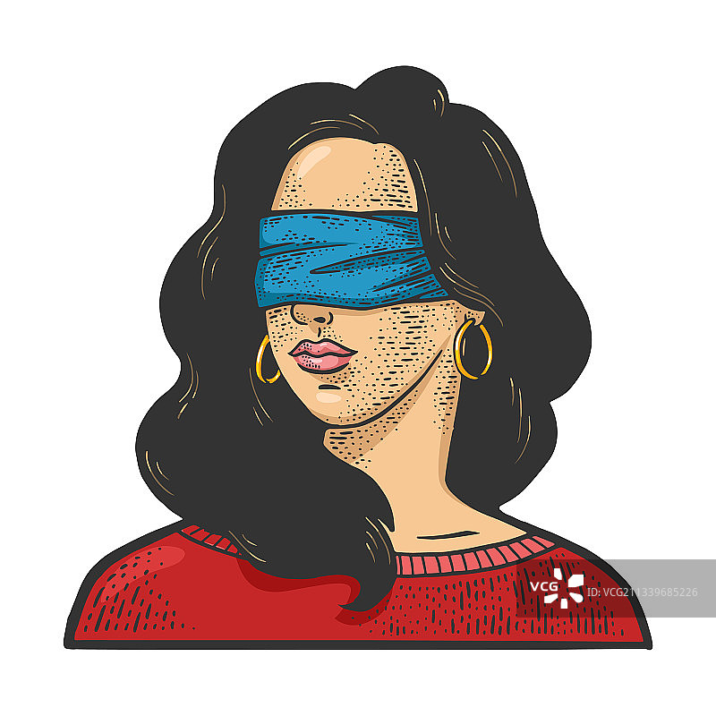 蒙眼女孩素描图片素材