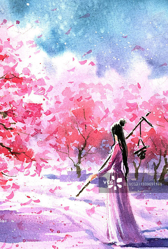 古装樱花插画图片素材