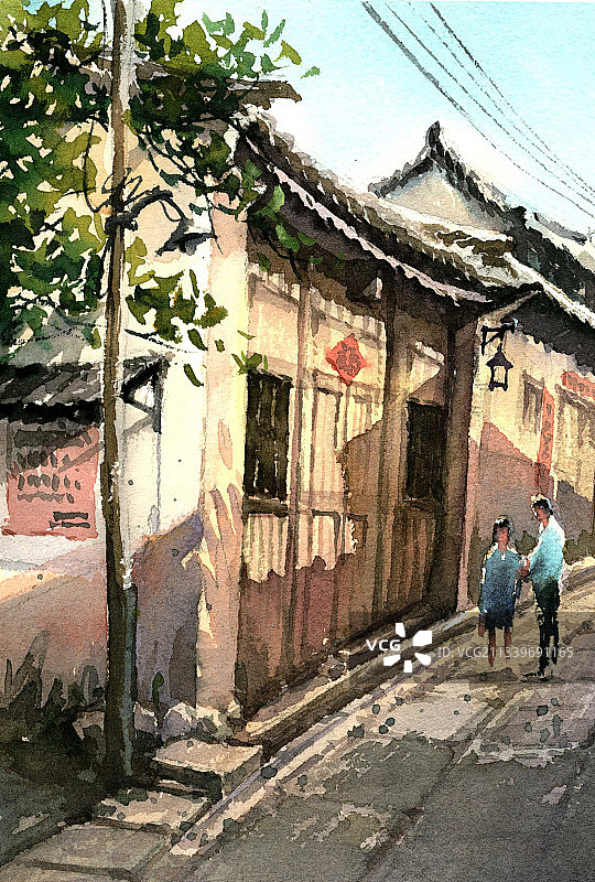 小镇风景插画图片素材