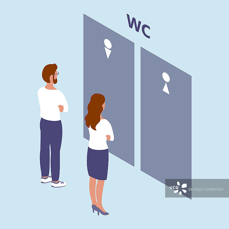 一男一女站在卫生间前图片素材