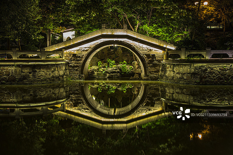 江苏常州青果巷古桥夜影bridge图片素材
