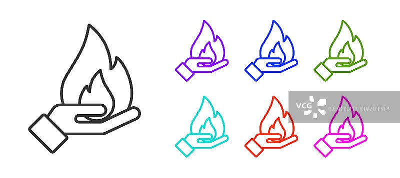 黑色线条手持火焰图标隔离图片素材