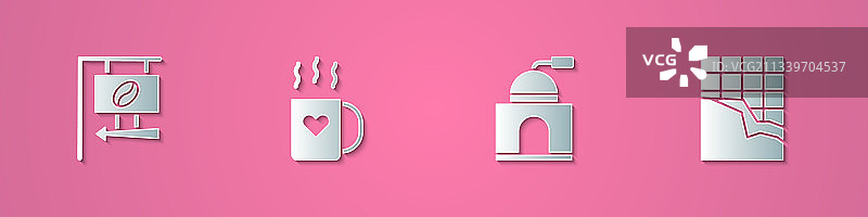 纸剪街道标志咖啡杯套装图片素材