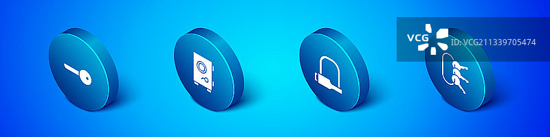 一套2.5D风格的钥匙自行车锁和一串钥匙图片素材