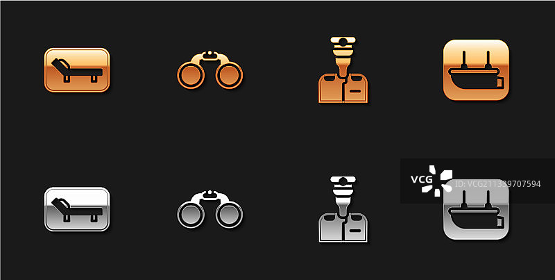 太阳床雨伞望远镜船长元素合集图片素材