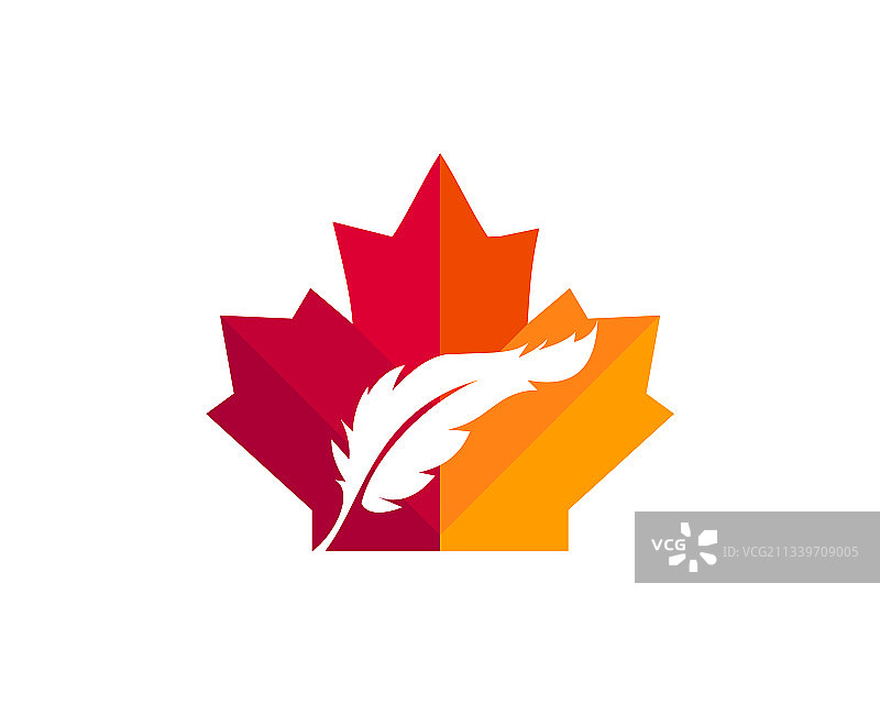 带有羽毛标志的红色枫叶，加拿大羽毛图片素材