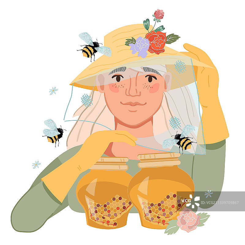 拿着罐子的女养蜂人图片素材