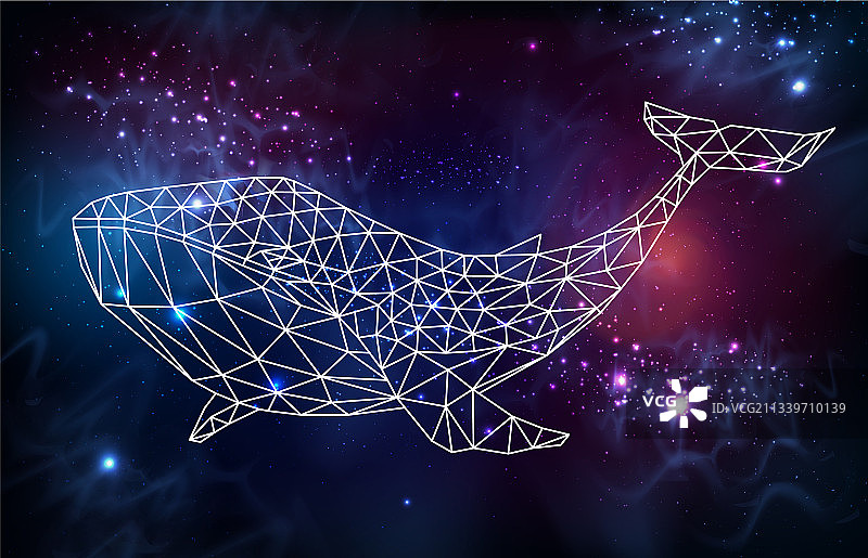 多边形鲸鱼剪影太空背景图片素材