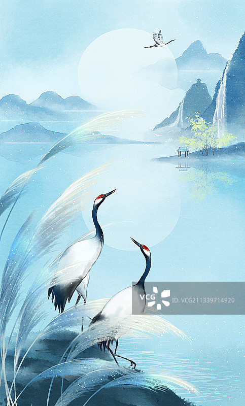 国风山水意境插画白露图片素材