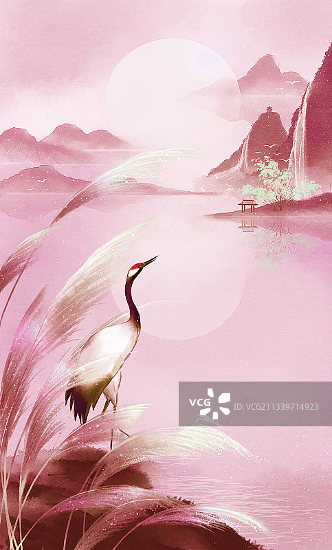 国风山水意境插画白露图片素材