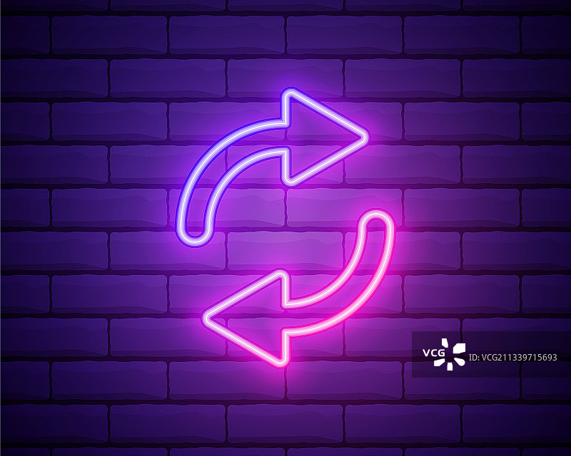砖墙上孤立的发光霓虹刷新图标图片素材