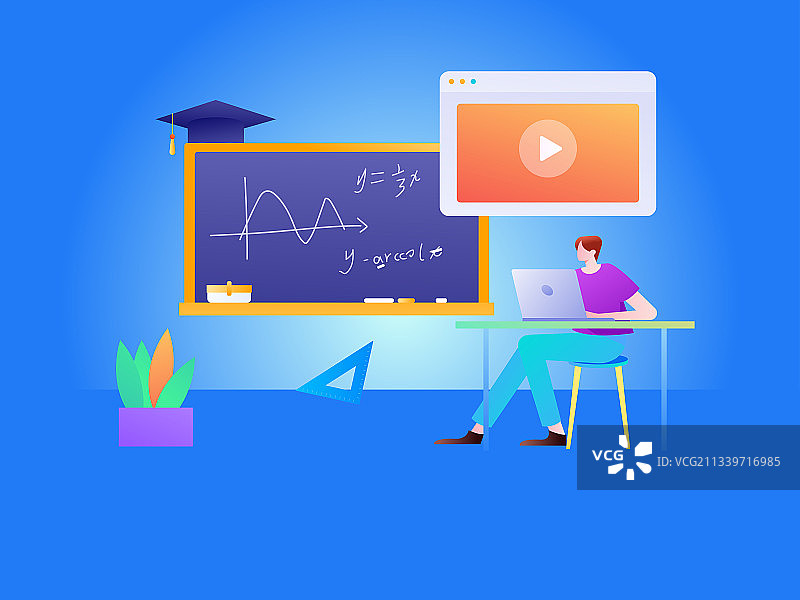 通过网课远程进行培训学习扁平矢量概念运营插画图片素材