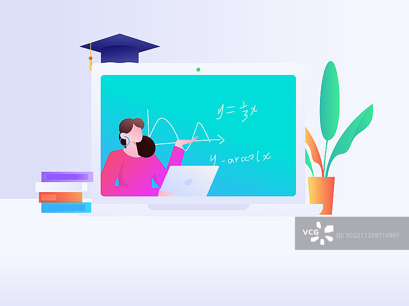 通过网课远程进行培训学习扁平矢量概念运营插画图片素材