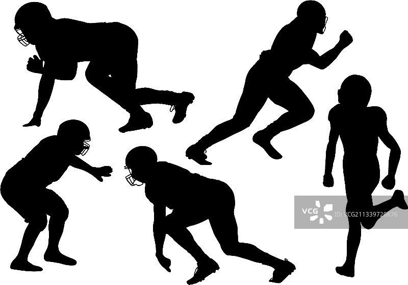 美国青少年橄榄球运动员轮廓剪影图片素材