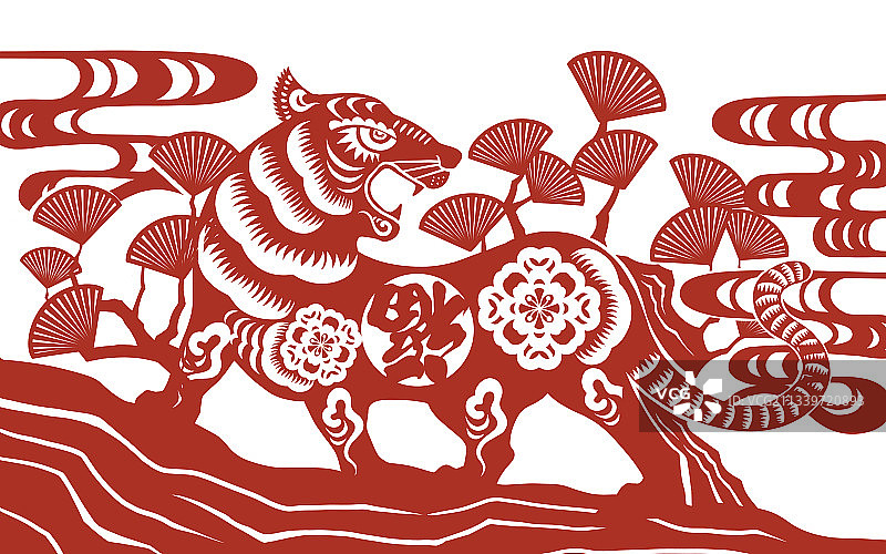 剪纸风虎年生肖春节年画图片素材