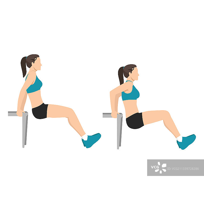 女人做板凳三头肌屈伸运动图片素材
