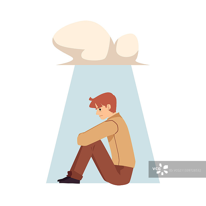 乌云下沮丧的孤独男人图片素材