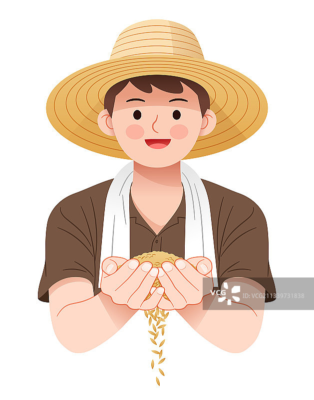 一个农民双手捧着稻米插画图片素材
