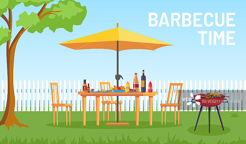 花园烧烤卡通夏季户外后院图片素材