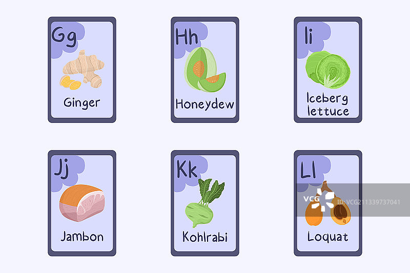 彩色字母学习卡GHIJK图片素材