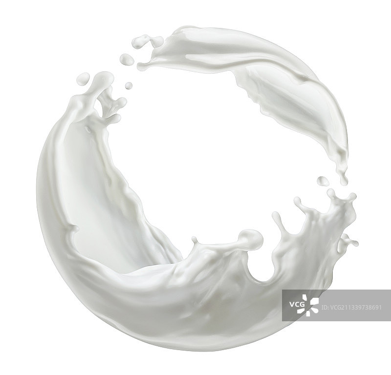 白色背景上的圆形牛奶飞溅图片素材