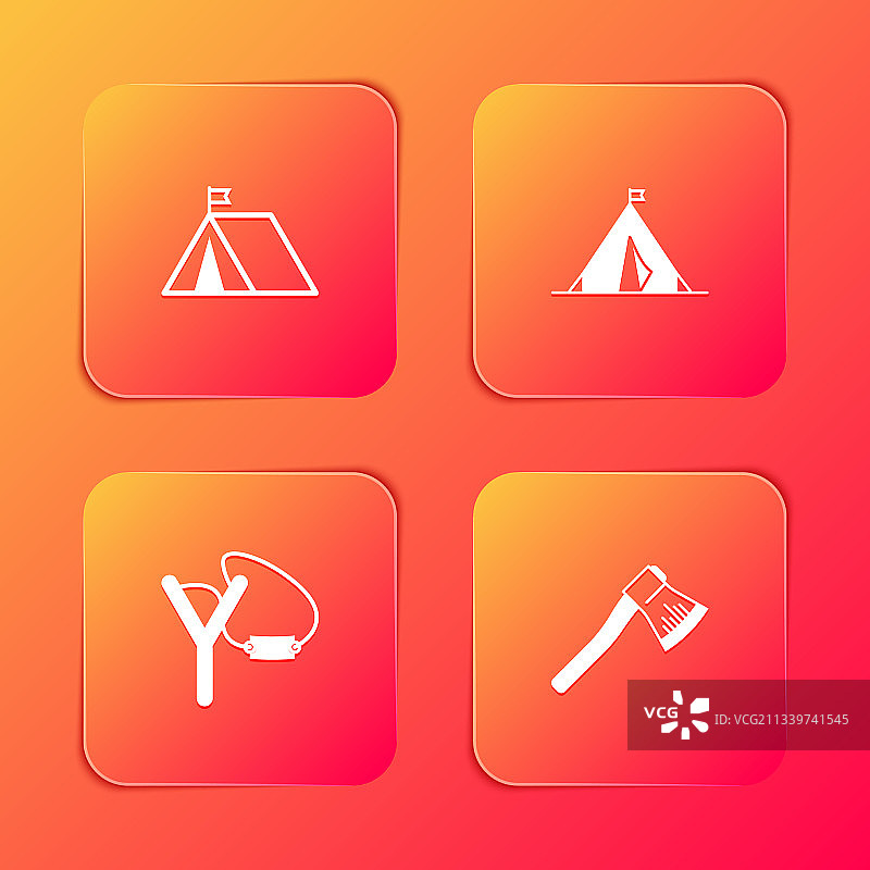 带旗帜弹弓和木制旅游帐篷套装图片素材