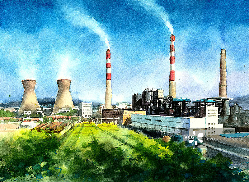 治愈系田园风光水粉插画图片素材