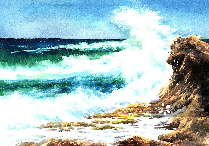 大浪水粉插画图片素材