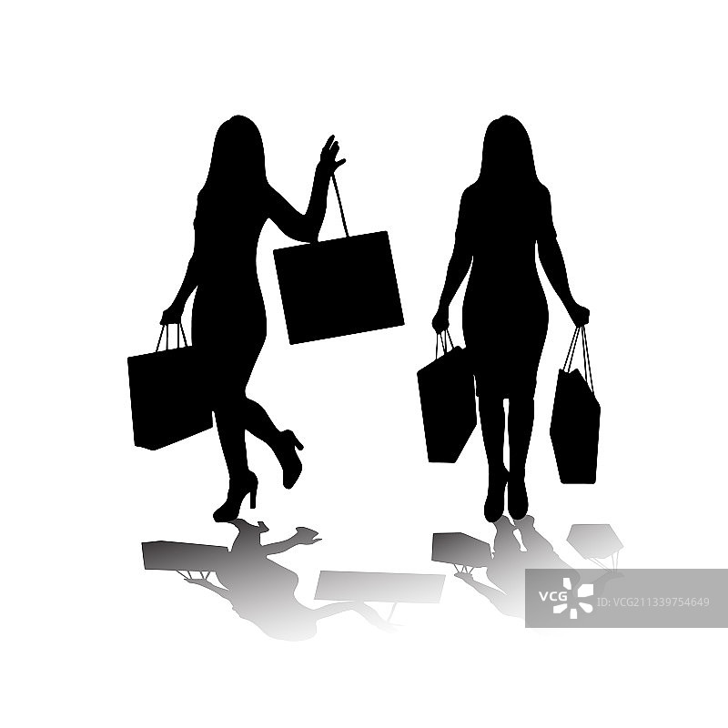 手提购物袋的站立女性轮廓图片素材