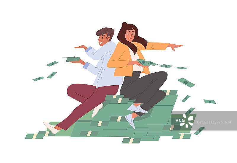 成堆钞票上的富裕人士图片素材